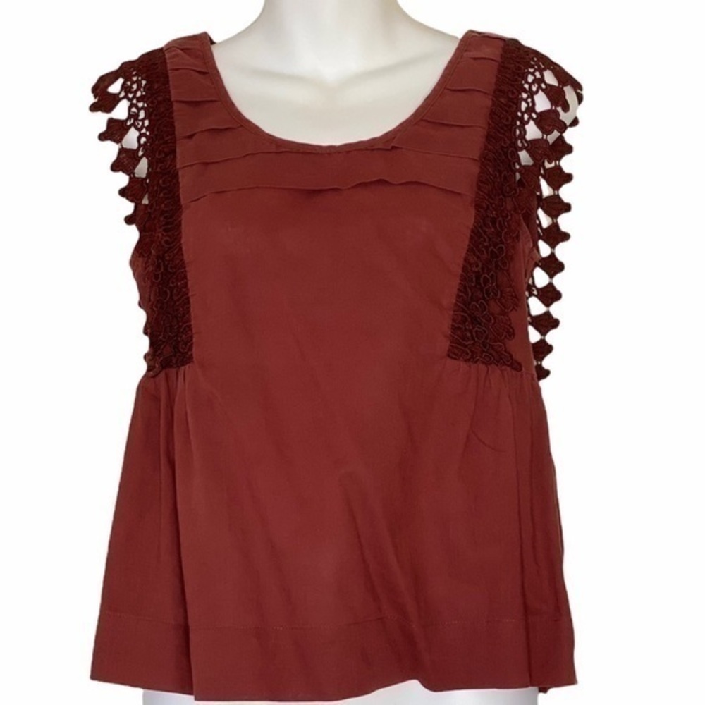 Anthropologie Odille Maroon Top with Lace